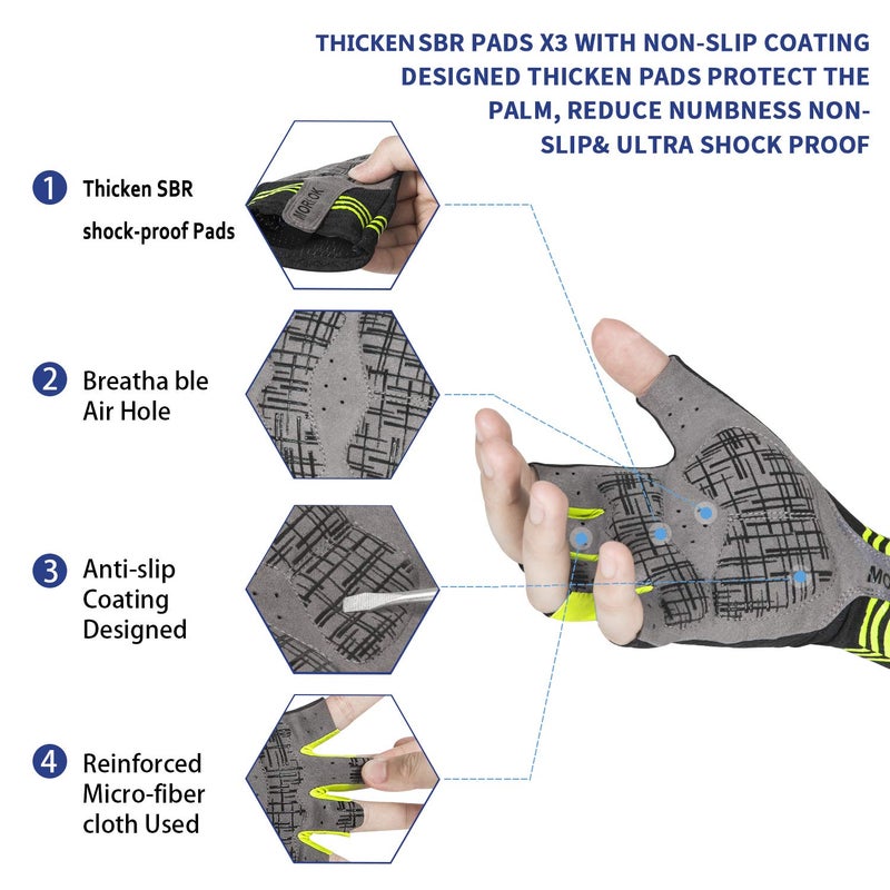 MOREOK Mens Cycling Gloves,Half Finger Biking Glove MTB DH Road Bicycle Gloves Gel Pad Shock-Absorbing Anti-Slip Breathable Motorcycle Mountain Bike Gloves AK55-YELLOW-S - Image 2